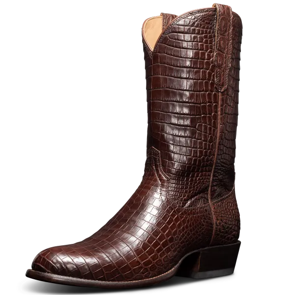 Handmade Croc Print Leather Slip On Western Cowboy Boots
