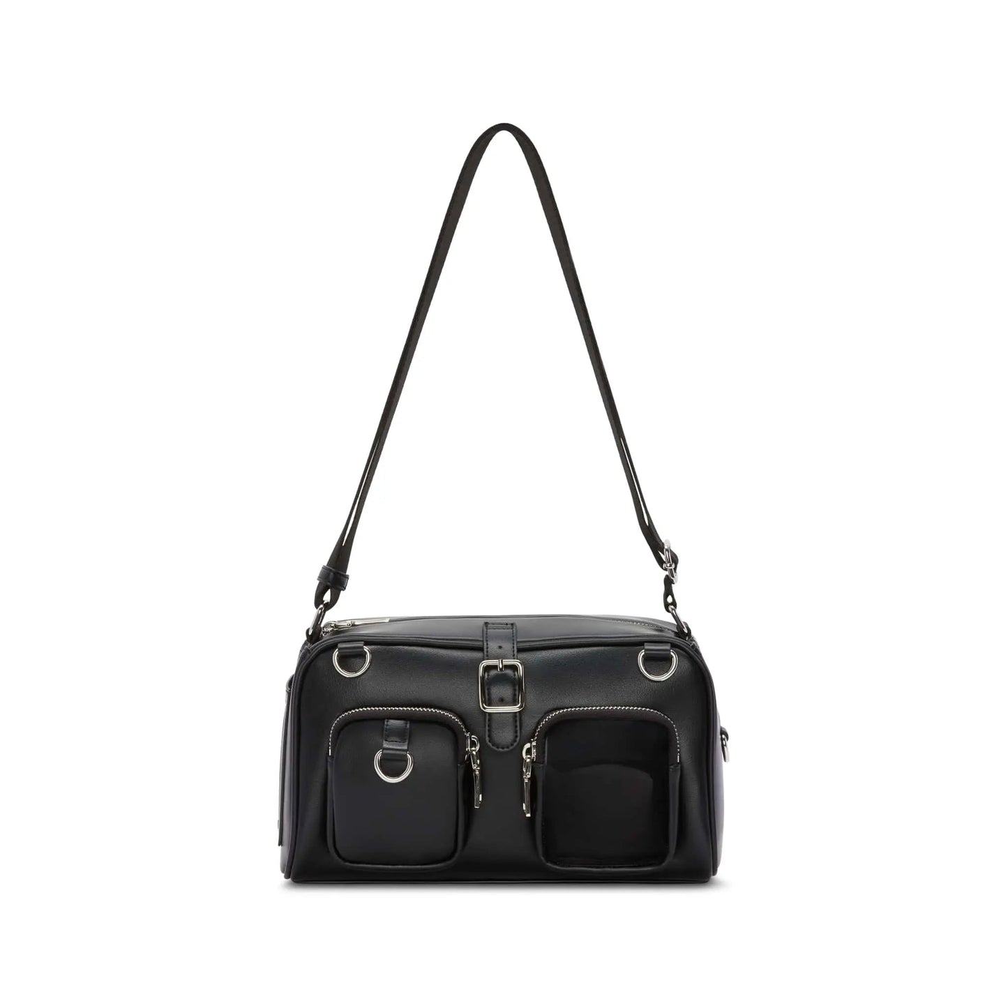 Black vegan leather trinket bag with photocard display window and keychain holders