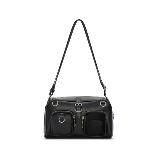 Black vegan leather trinket bag with photocard display window and keychain holders