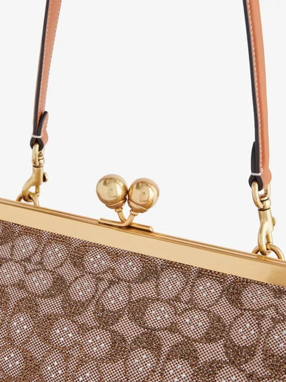 Large Oversized Lock Frame Crystal Jacquard Shoulder Bag