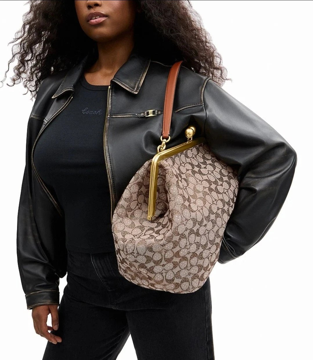 Large Oversized Lock Frame Crystal Jacquard Shoulder Bag