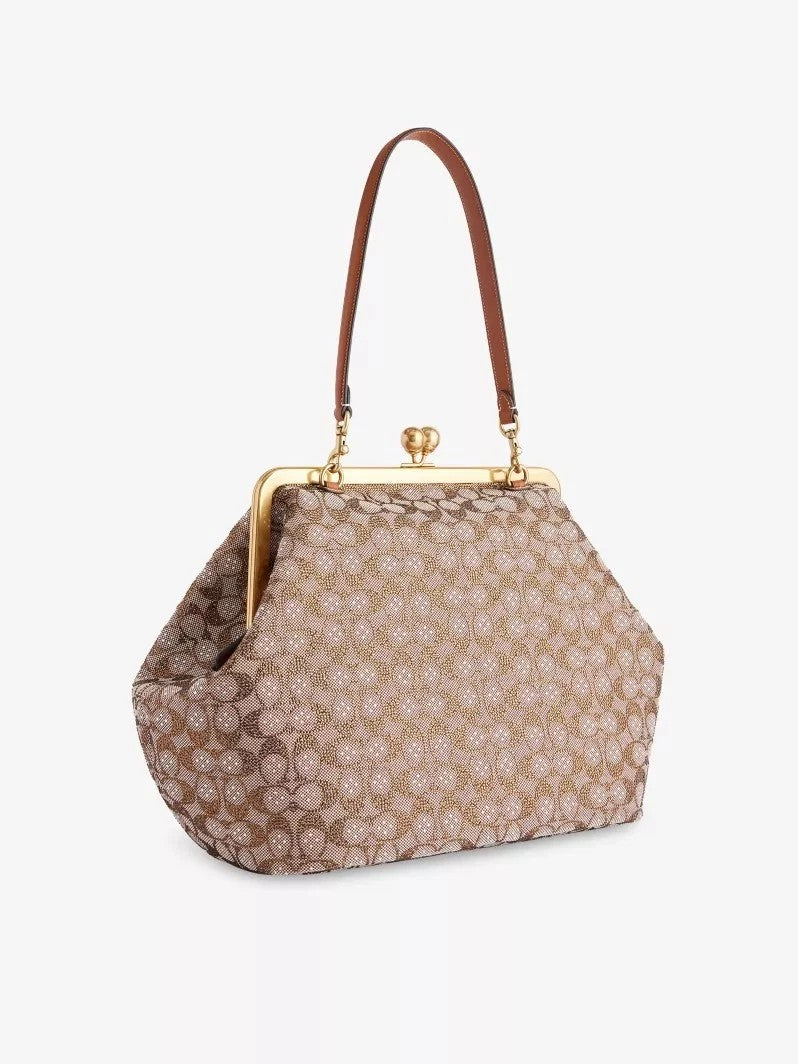 Large Oversized Lock Frame Crystal Jacquard Shoulder Bag