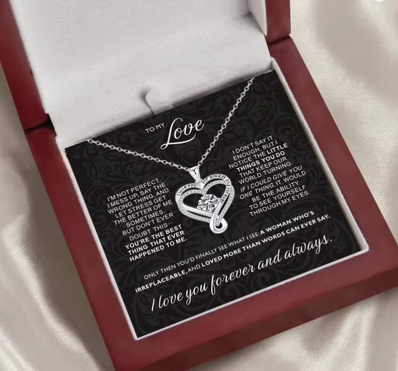 Engraved Heart Necklace with Wooden Box To My Love