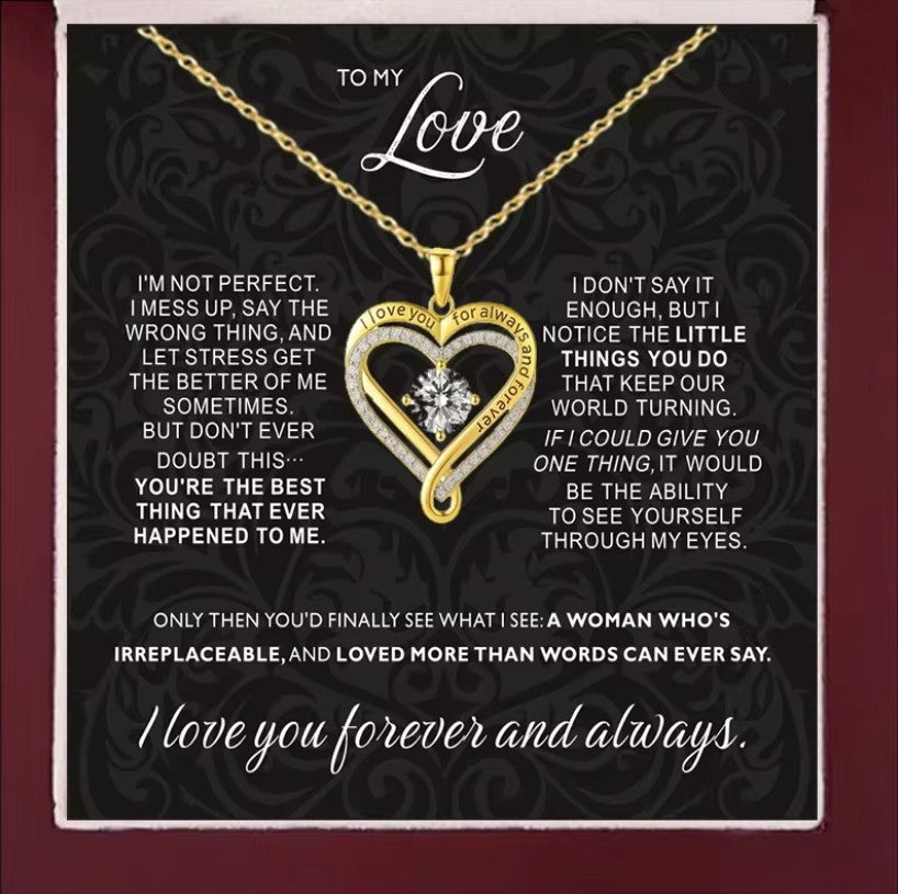 Engraved Heart Necklace with Wooden Box To My Love