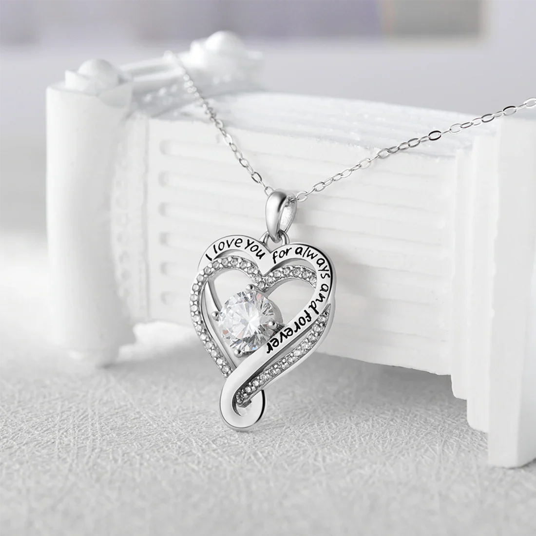 Engraved Heart Necklace with Wooden Box To My Love
