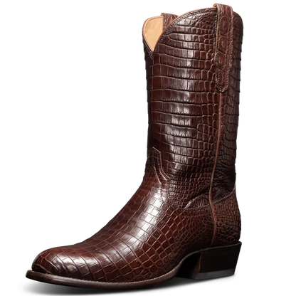 Handmade Croc Print Leather Slip On Western Cowboy Boots