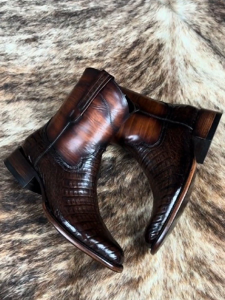 Italian Handmade Men's Crocodile Leather Zipper Boots